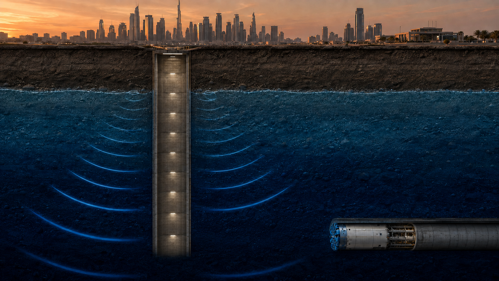 Deep microtunnelling below the groundwater table with pressure increasing toward tunnel depth
